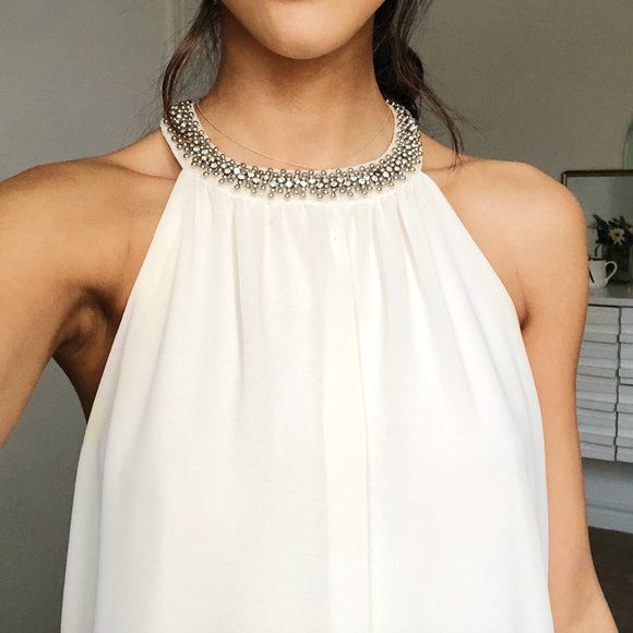 Cream Chiffon High Neck Shift Dress - Picture 4 of 5